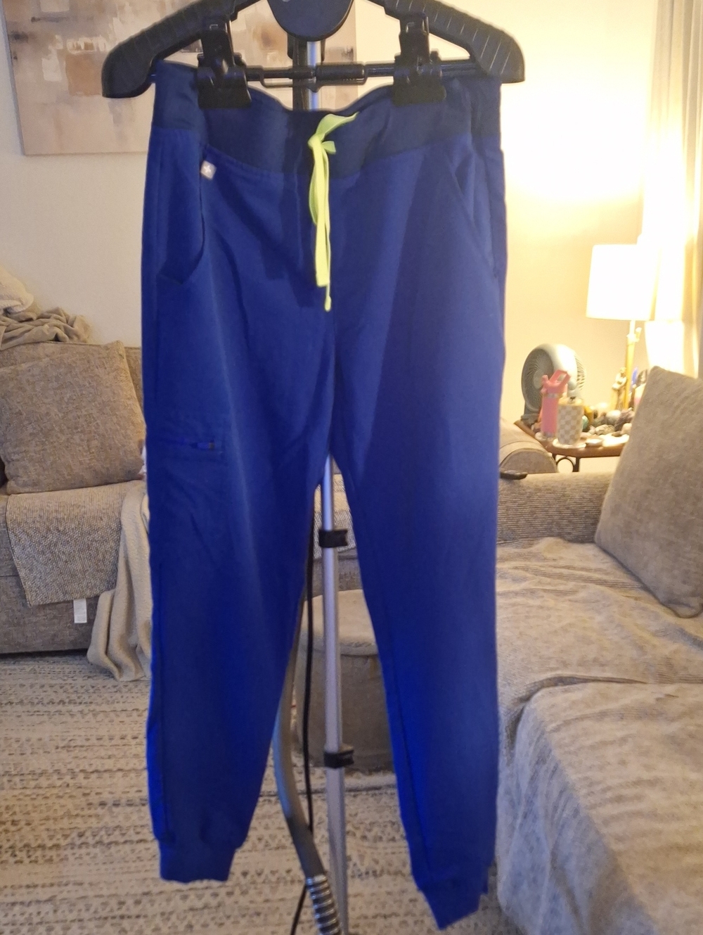 Figs Women's Royal Blue Jogger Pants with Neon Yellow Drawstring